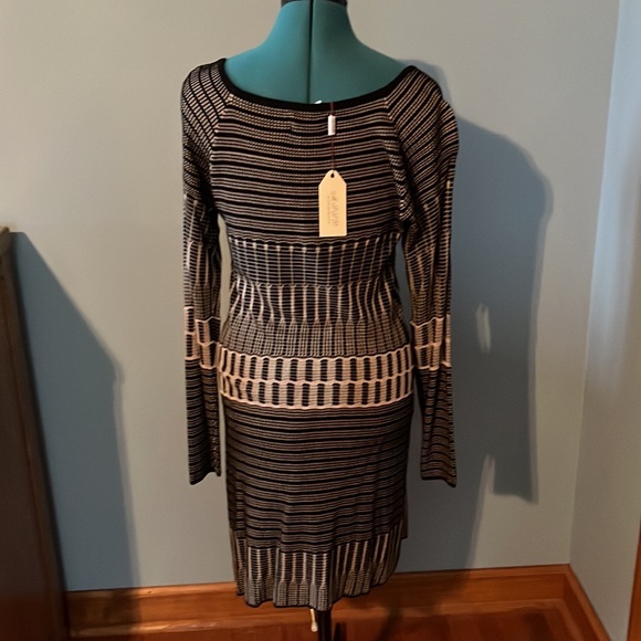 MSSP Max Studio Black & Tan Striped Dress, Long Sleeve, Size Large, NWT - Picture 2 of 7